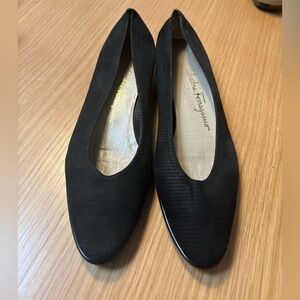 Salvatore Ferragamo Black Ribbed Ballet Flats